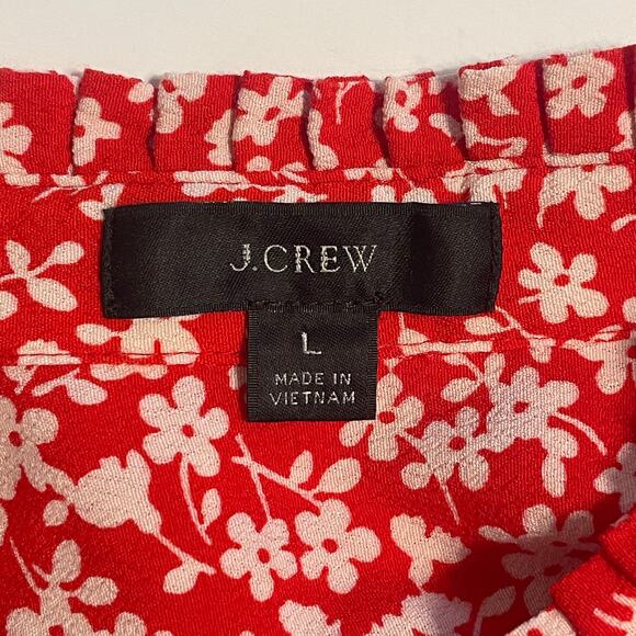 J. Crew Hadid Shirt Dress Womens Large Red Tossed Floral Cottagecore Tiered - Picture 7 of 10